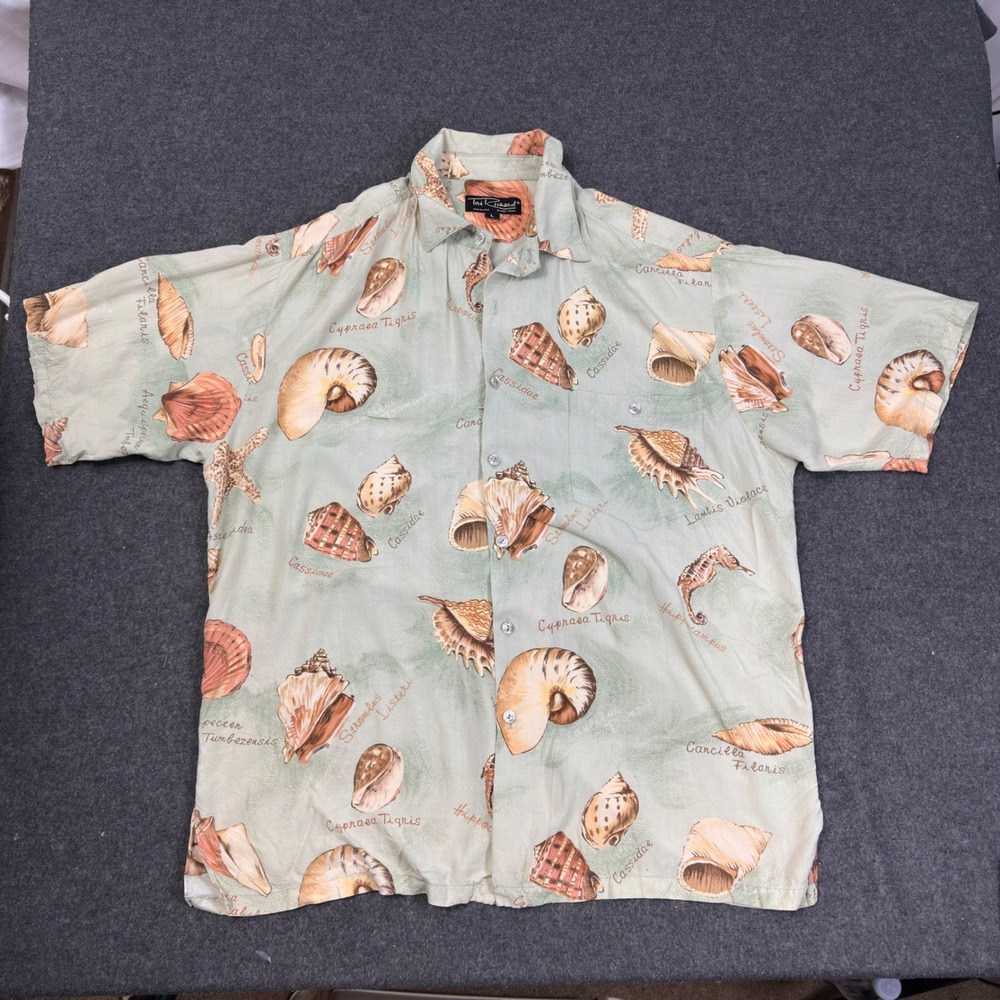 Tori Richard Hawaiian Camp Shirt Seashell Print 100% Viscose Mens L Made in USA